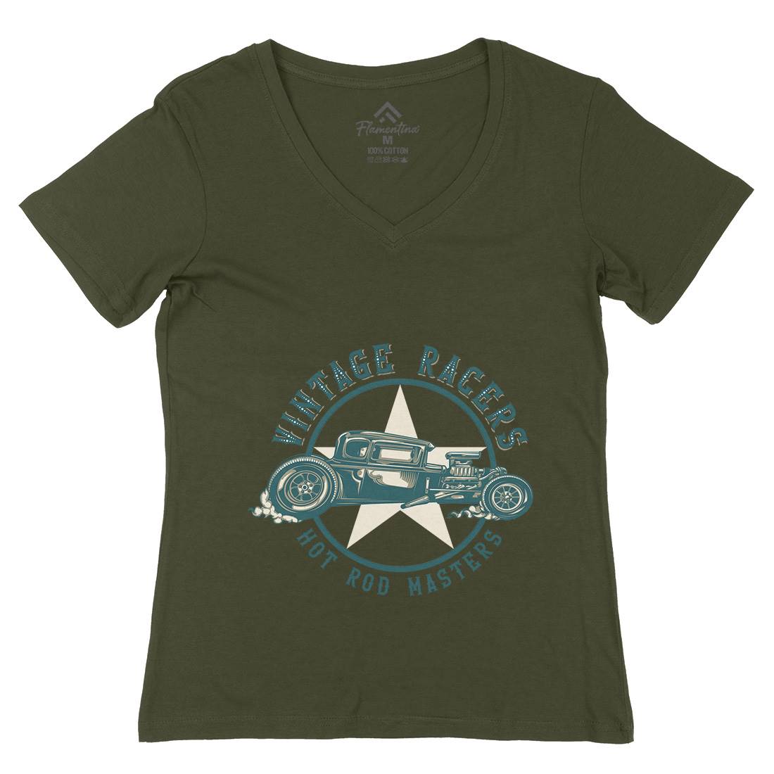 Hotrod Womens Organic V-Neck T-Shirt Cars B134