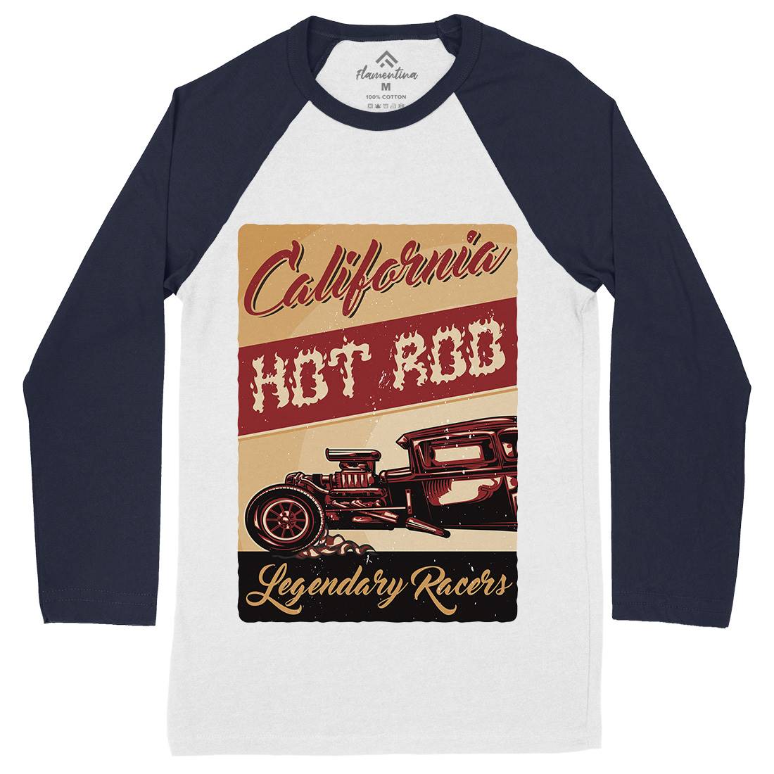 Hotrod Mens Long Sleeve Baseball T-Shirt Cars B135