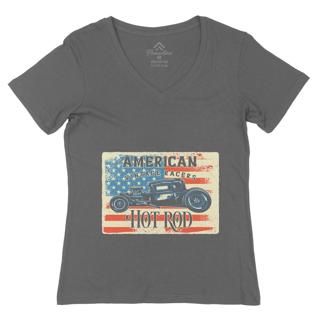 Hotrod Womens Organic V-Neck T-Shirt Cars B136