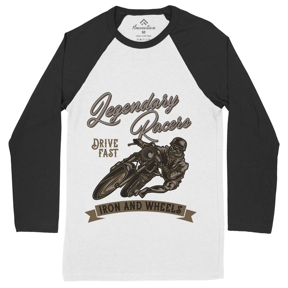 Iron Wheels Mens Long Sleeve Baseball T-Shirt Motorcycles B137