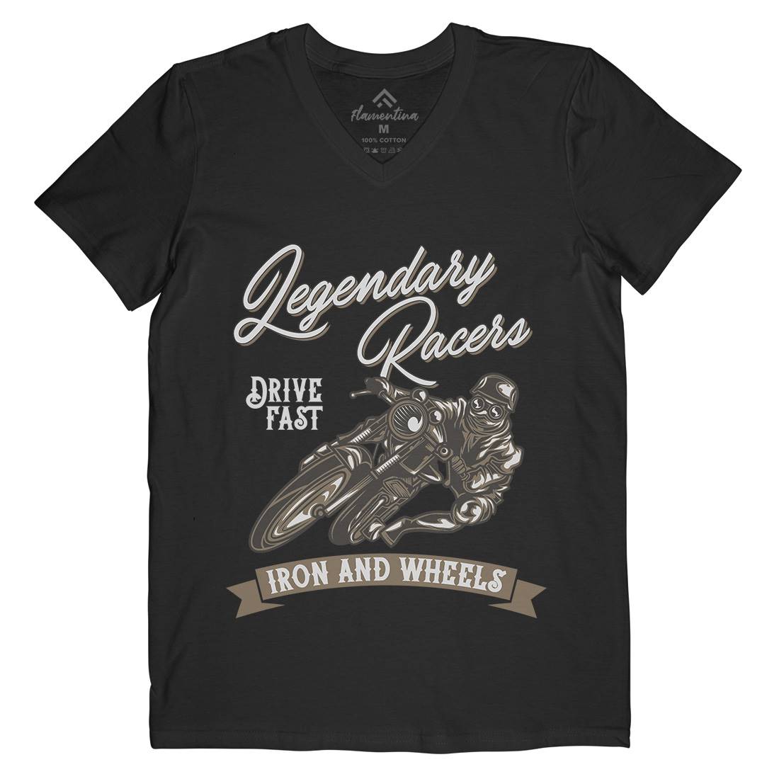 Iron Wheels Mens Organic V-Neck T-Shirt Motorcycles B137