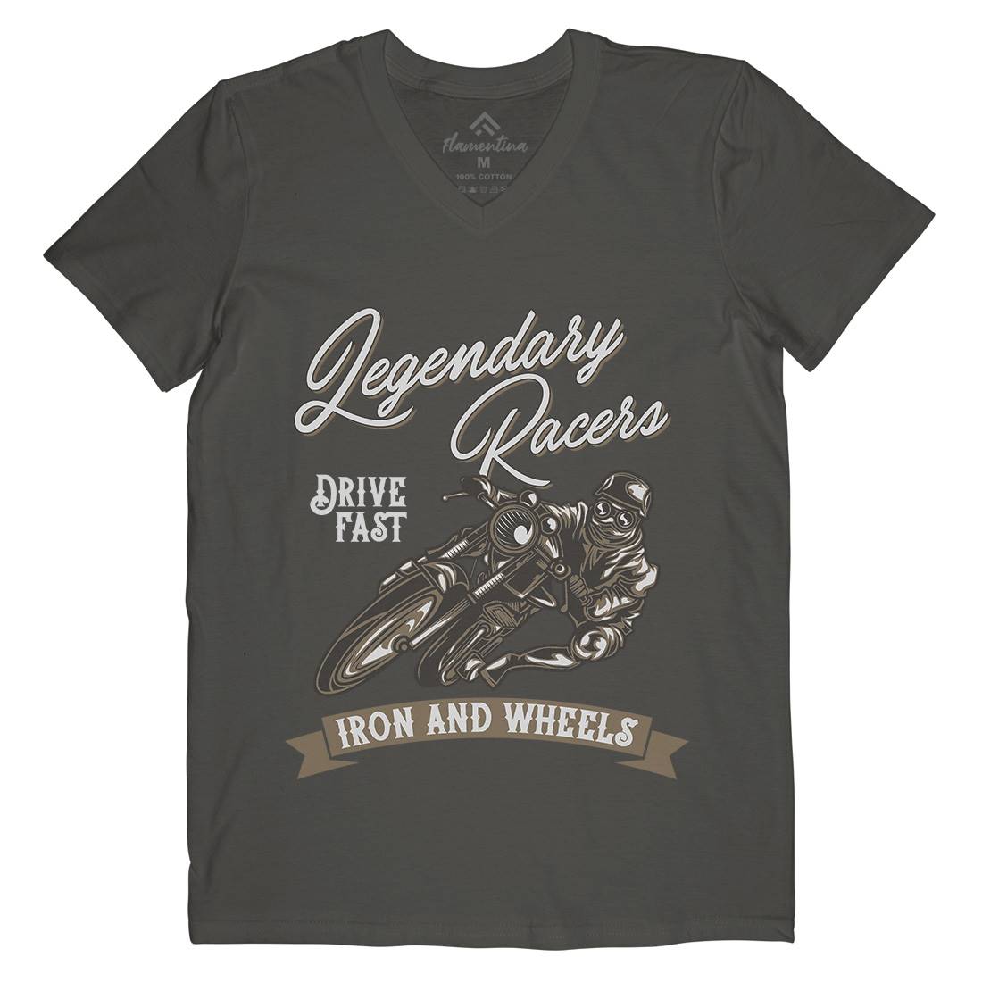 Iron Wheels Mens V-Neck T-Shirt Motorcycles B137