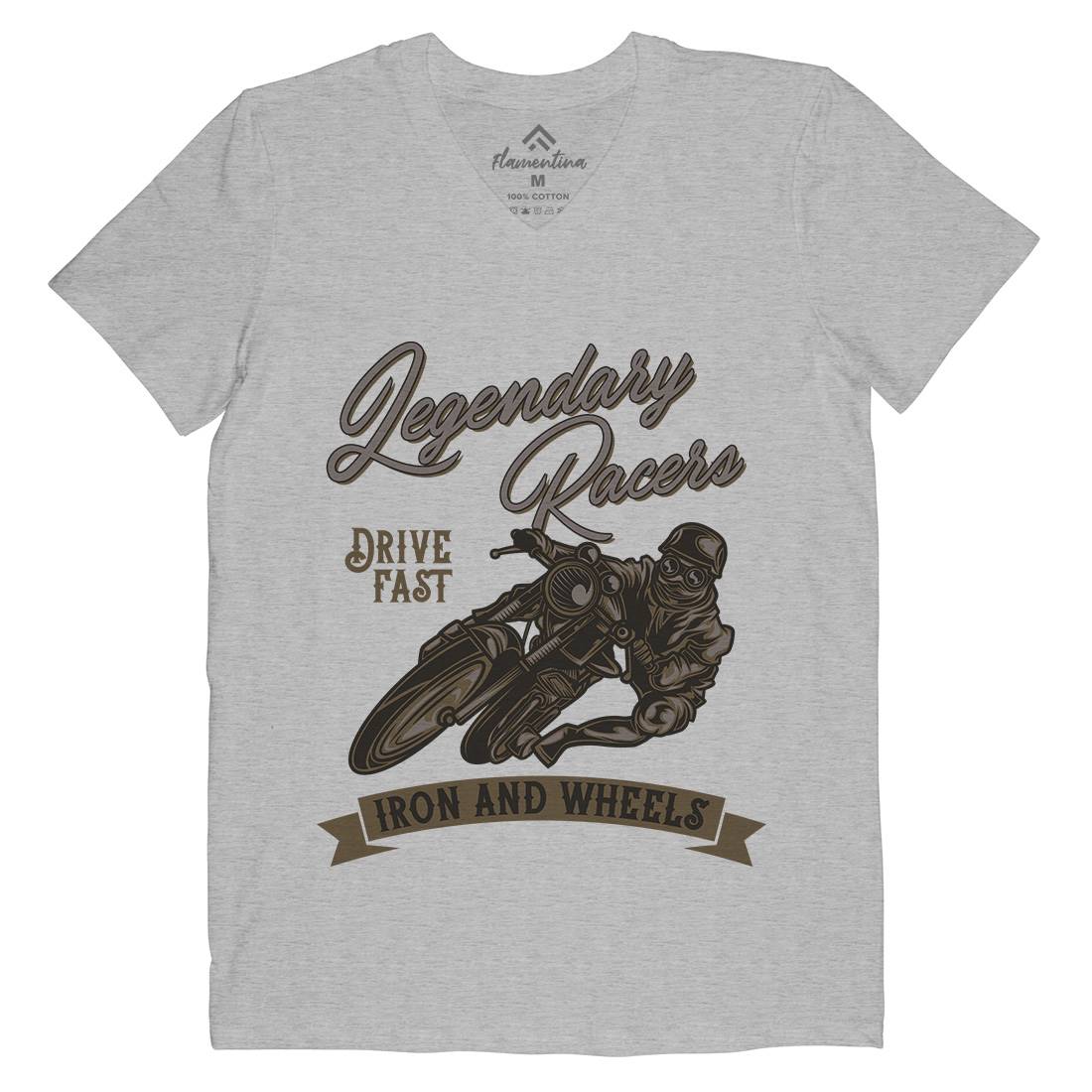 Iron Wheels Mens Organic V-Neck T-Shirt Motorcycles B137