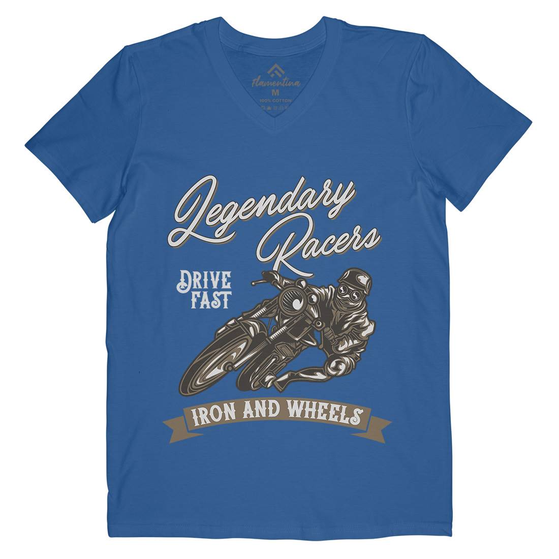 Iron Wheels Mens V-Neck T-Shirt Motorcycles B137