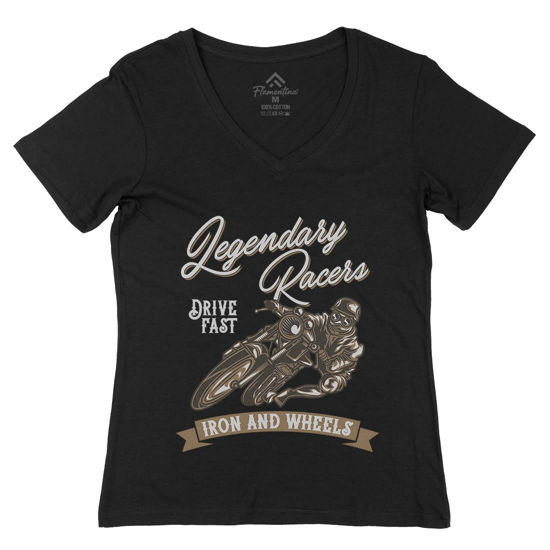 Iron Wheels Womens Organic V-Neck T-Shirt Motorcycles B137