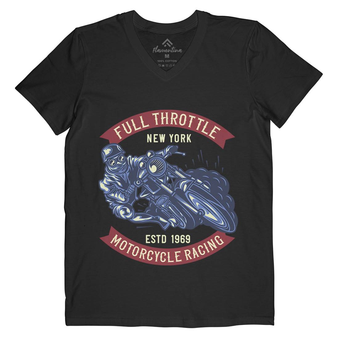 Full Throttle Mens Organic V-Neck T-Shirt Motorcycles B138