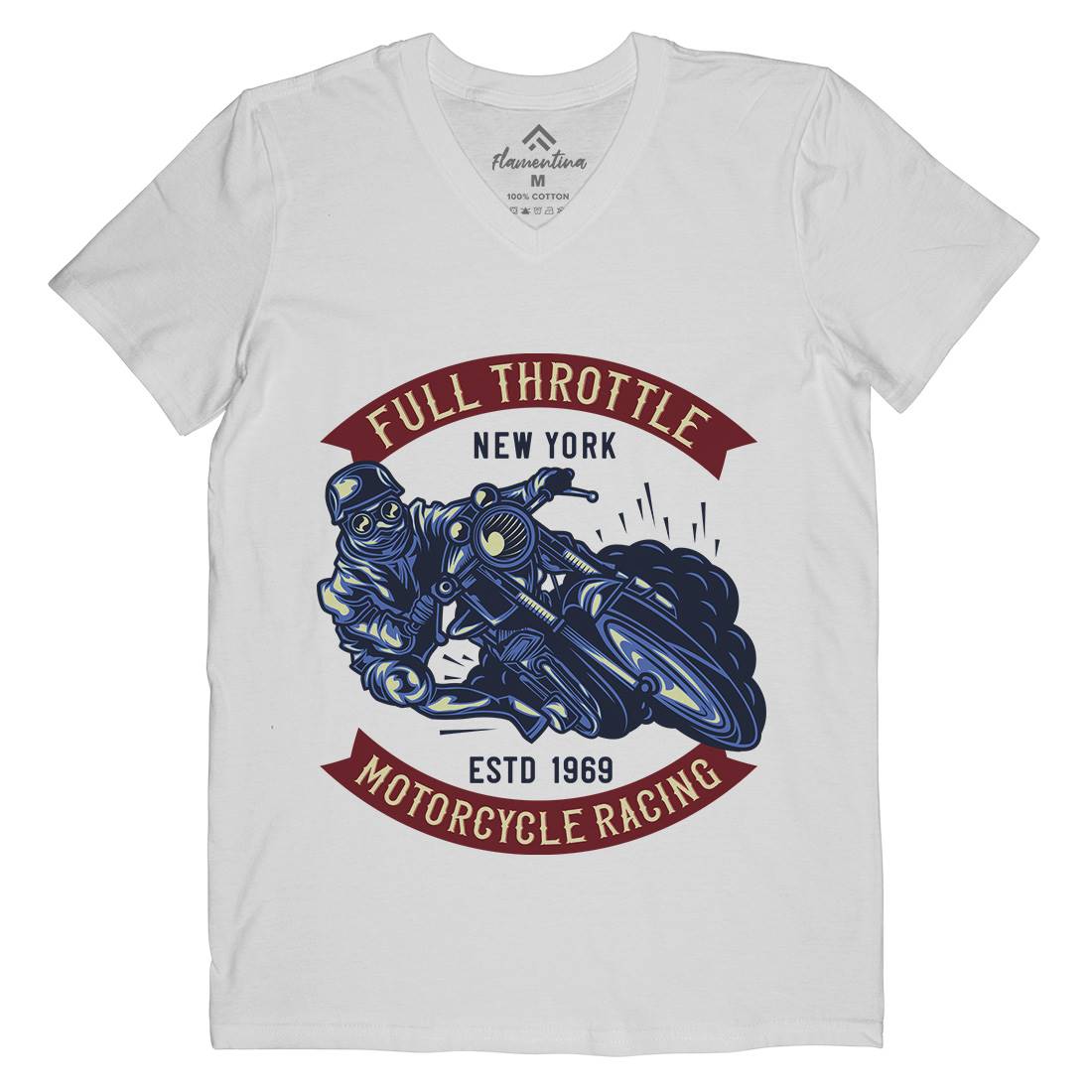 Full Throttle Mens Organic V-Neck T-Shirt Motorcycles B138