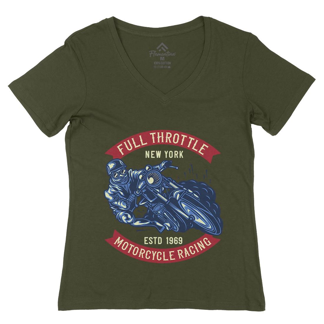 Full Throttle Womens Organic V-Neck T-Shirt Motorcycles B138
