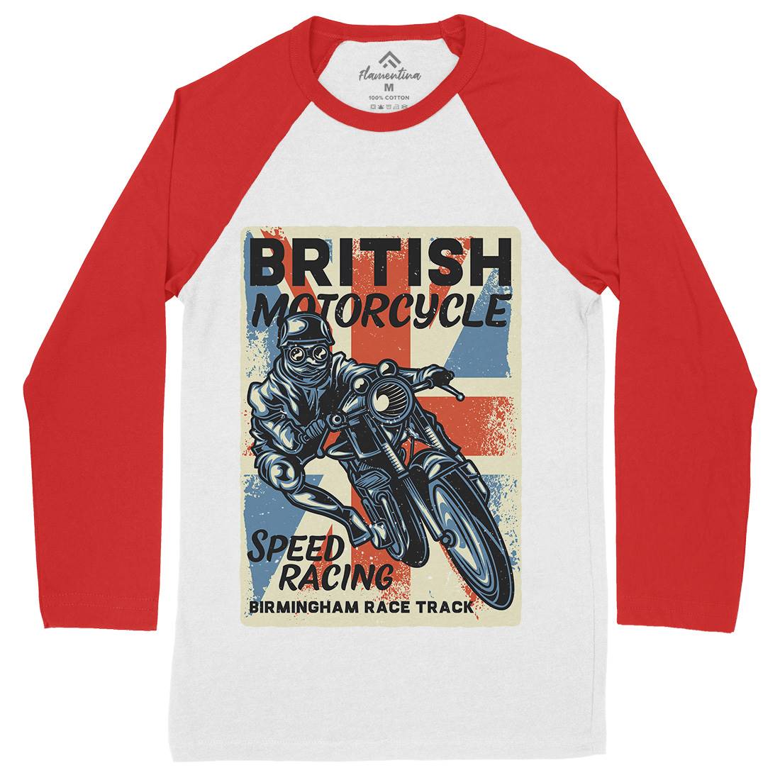 British Mens Long Sleeve Baseball T-Shirt Motorcycles B140