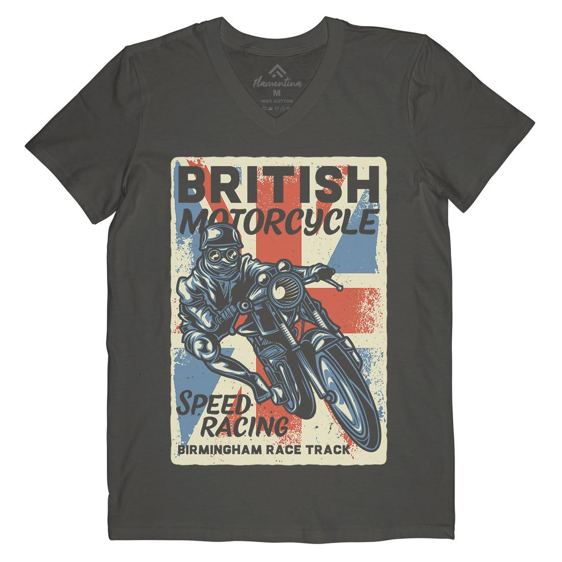 British Mens V-Neck T-Shirt Motorcycles B140