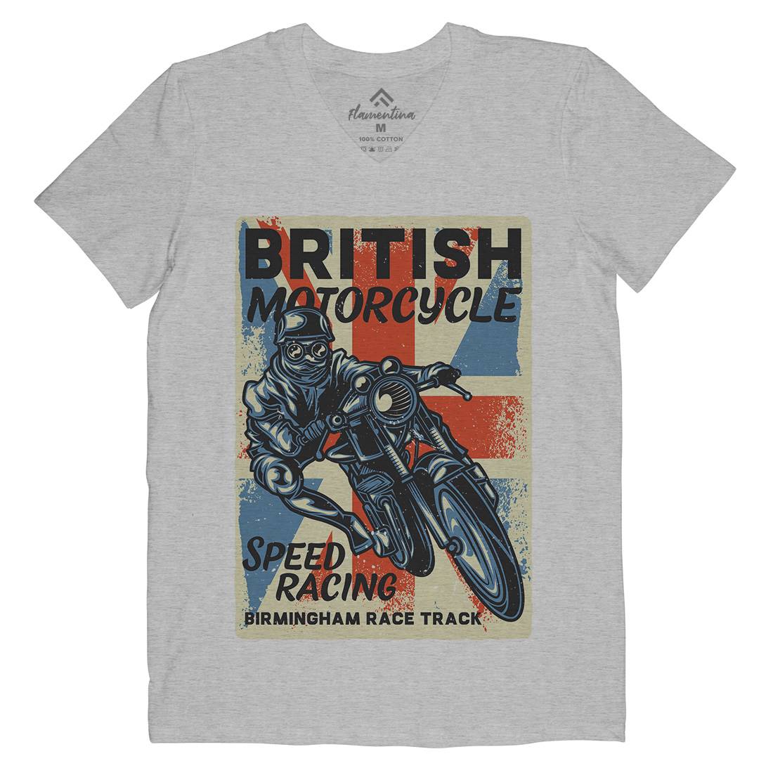 British Mens V-Neck T-Shirt Motorcycles B140