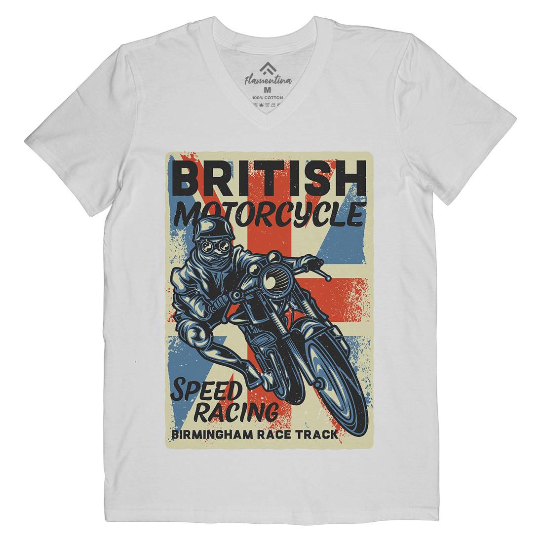British Mens Organic V-Neck T-Shirt Motorcycles B140