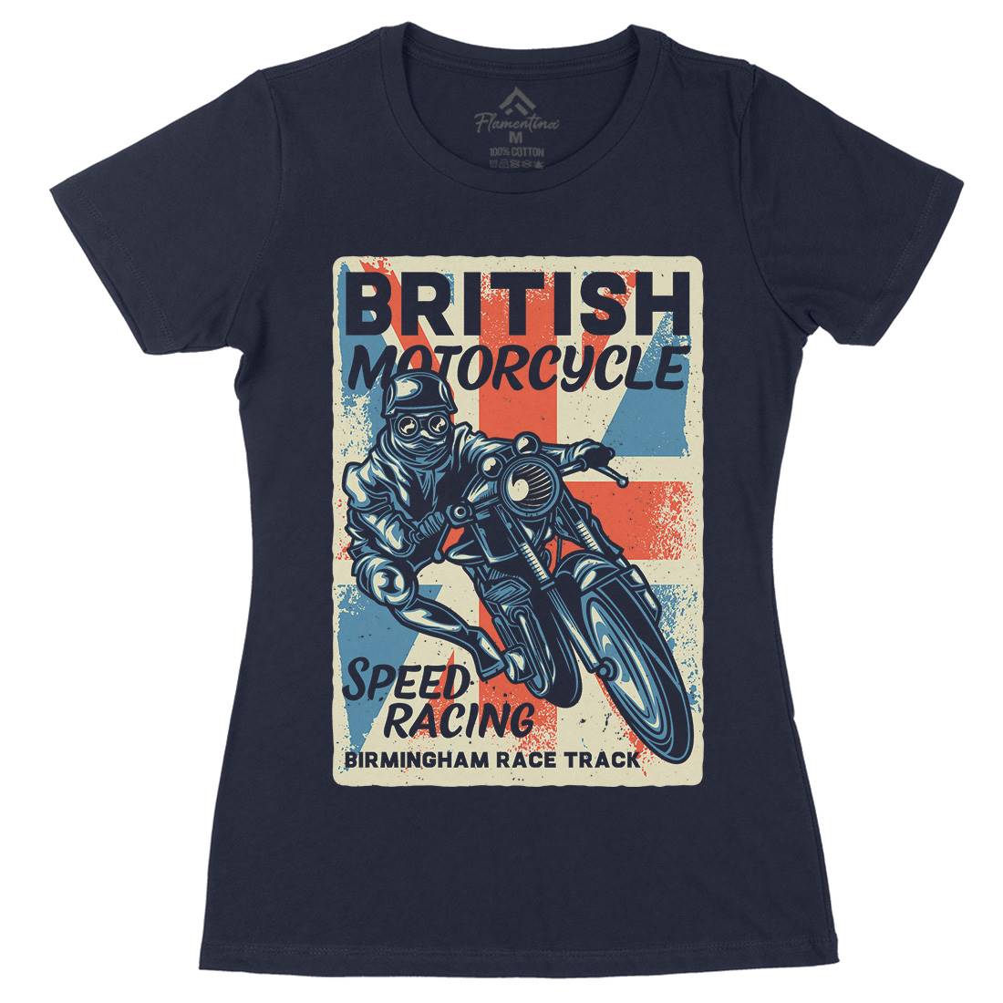 British Womens Organic Crew Neck T-Shirt Motorcycles B140