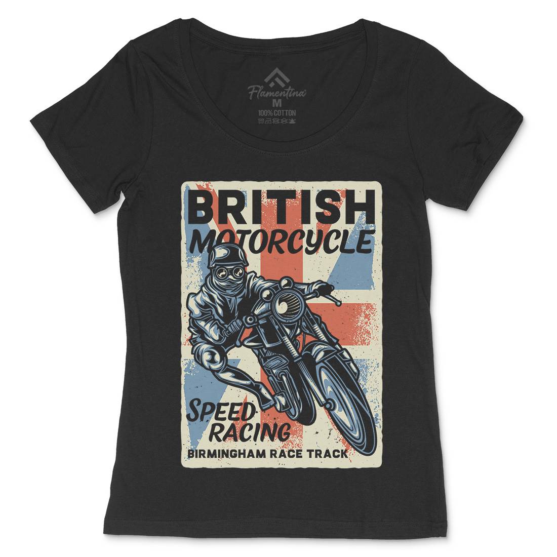 British Womens Scoop Neck T-Shirt Motorcycles B140