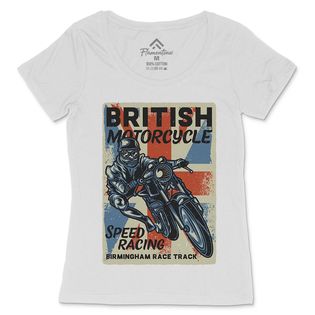 British Womens Scoop Neck T-Shirt Motorcycles B140