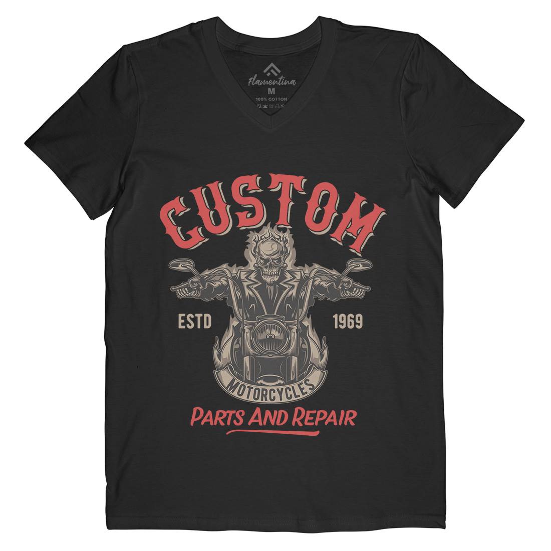 Custom Engine Mens Organic V-Neck T-Shirt Motorcycles B141