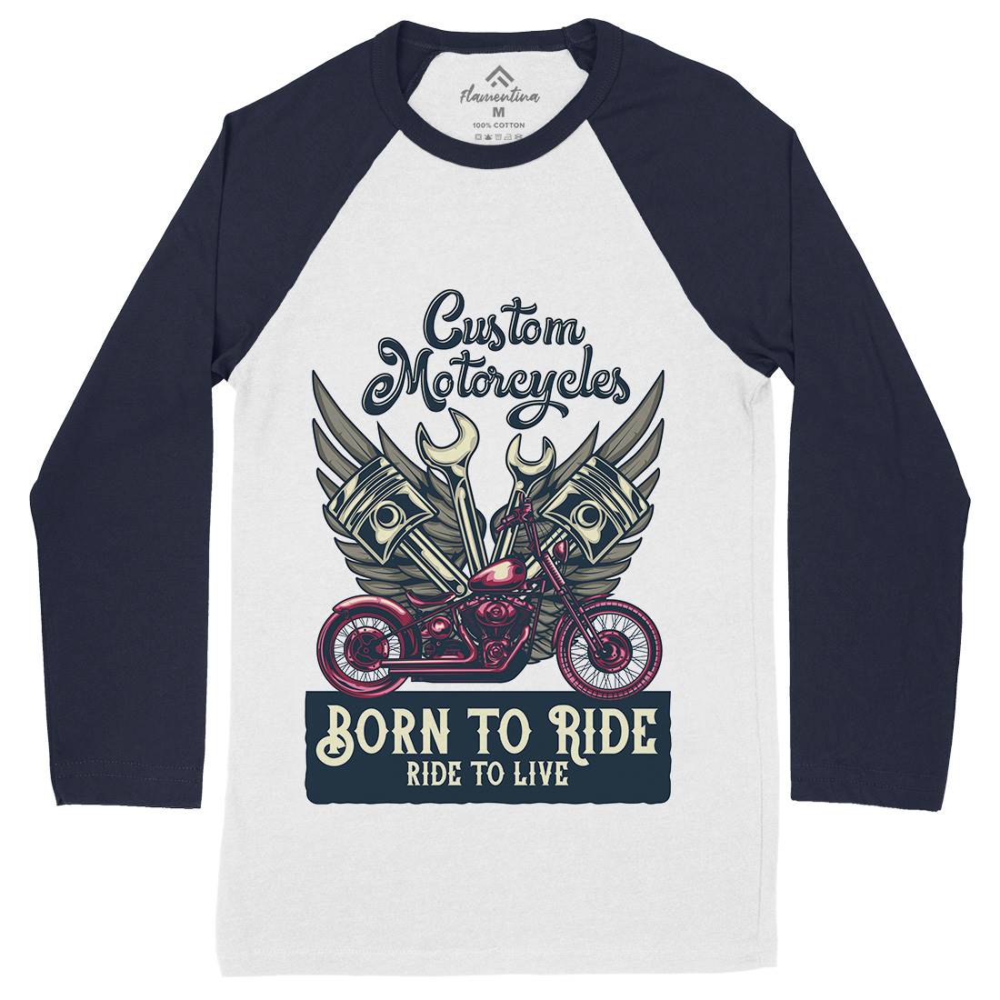 Born To Ride Mens Long Sleeve Baseball T-Shirt Motorcycles B143