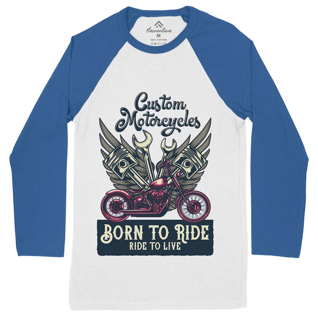Born To Ride Mens Long Sleeve Baseball T-Shirt Motorcycles B143