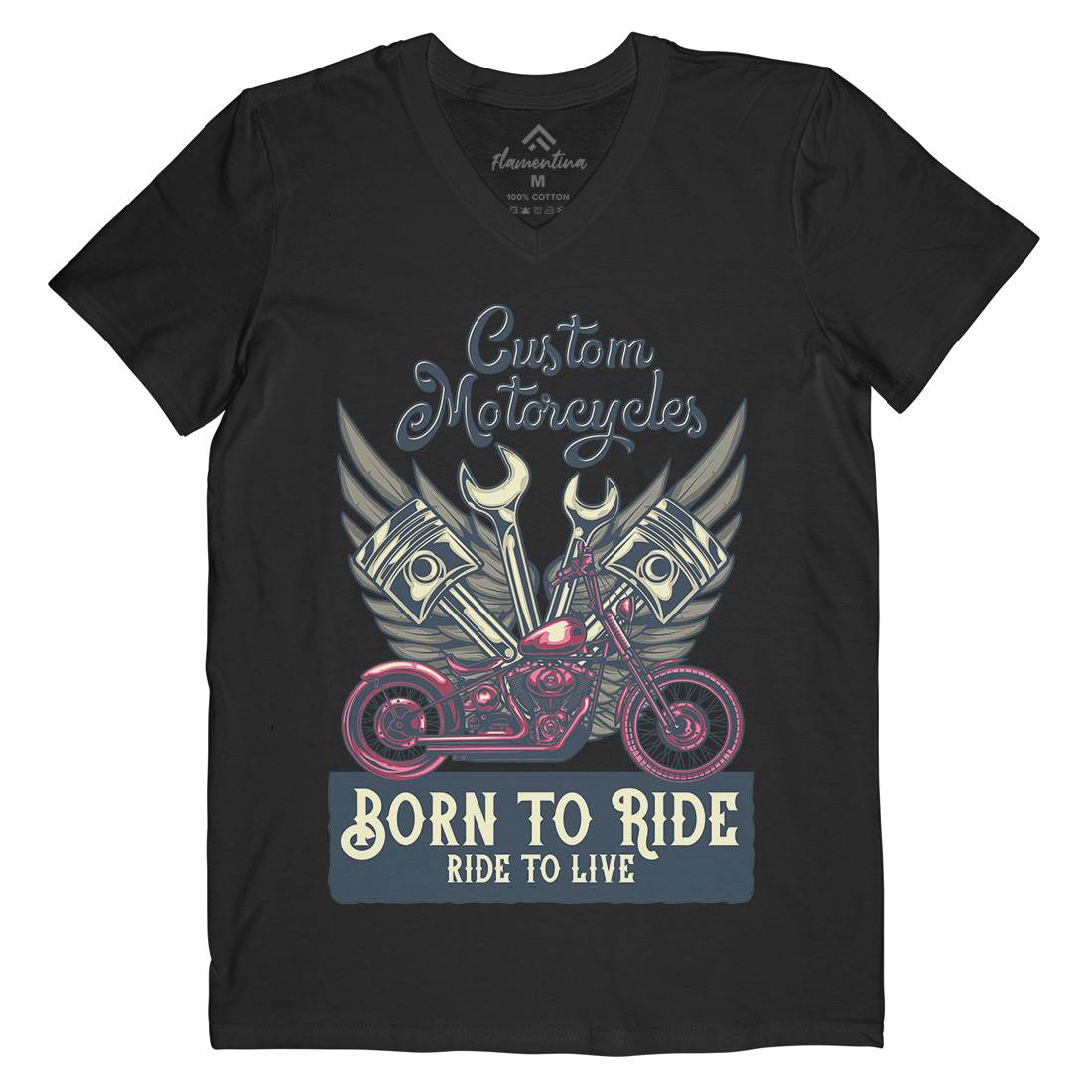 Born To Ride Mens Organic V-Neck T-Shirt Motorcycles B143