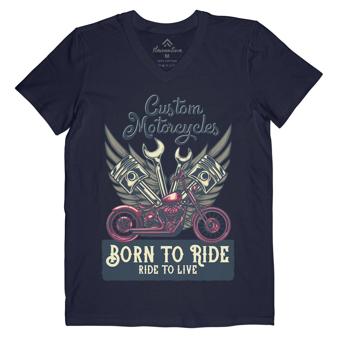 Born To Ride Mens V-Neck T-Shirt Motorcycles B143