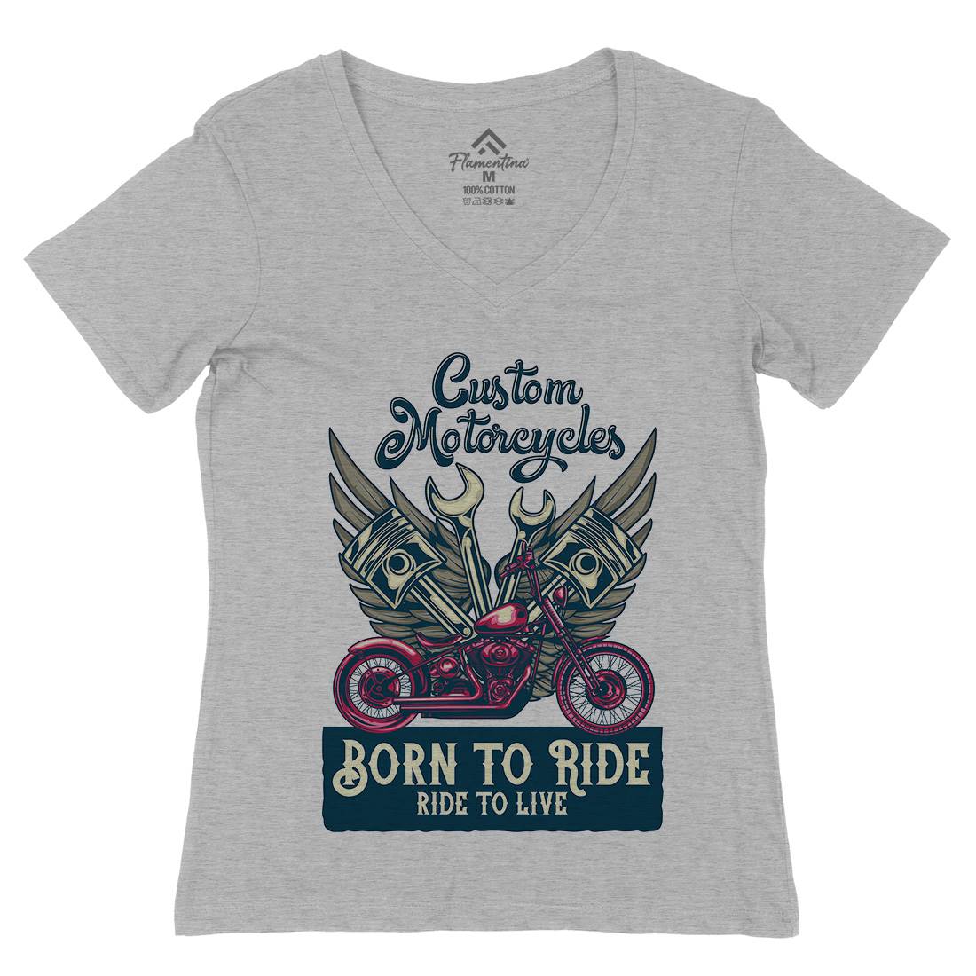 Born To Ride Womens Organic V-Neck T-Shirt Motorcycles B143