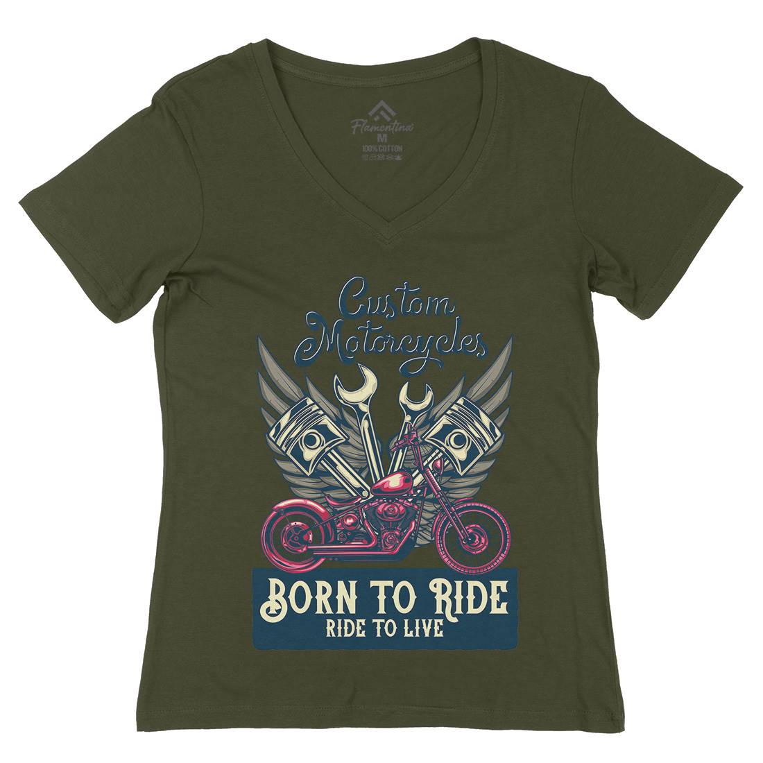 Born To Ride Womens Organic V-Neck T-Shirt Motorcycles B143