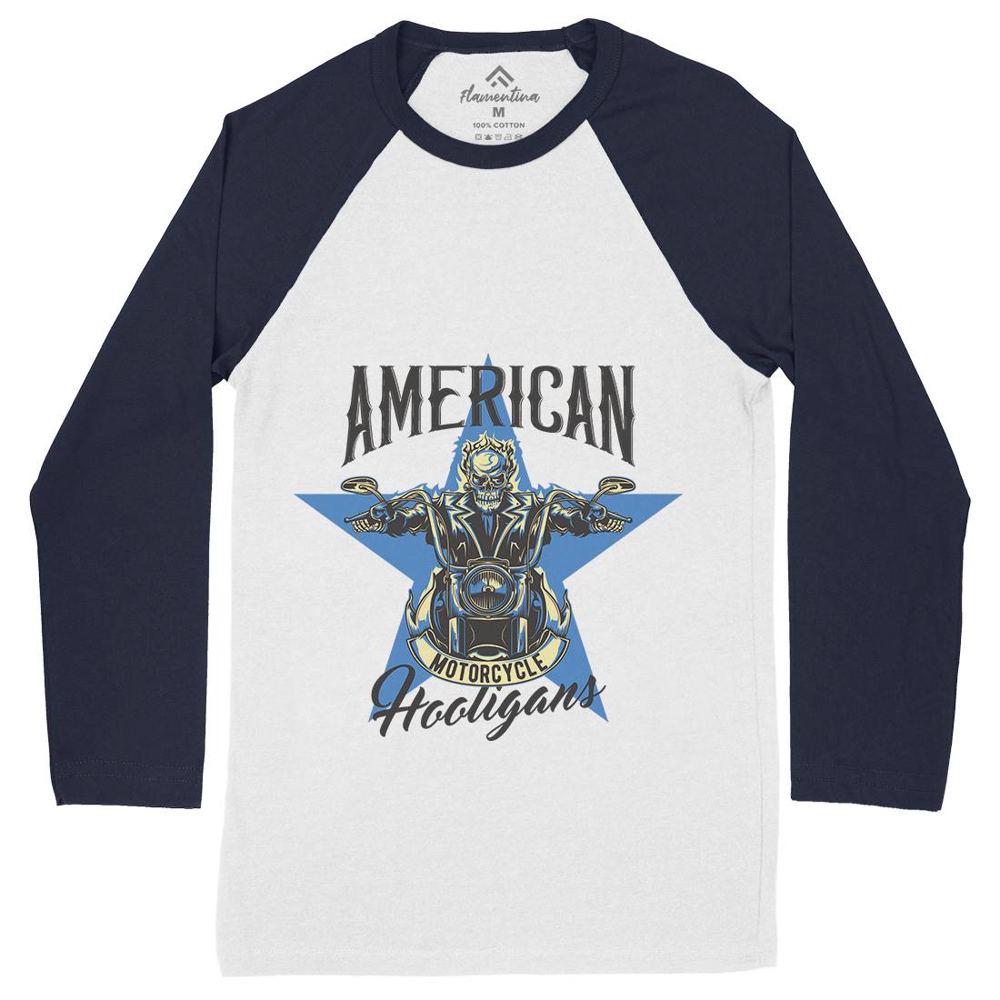 American Mens Long Sleeve Baseball T-Shirt Motorcycles B144