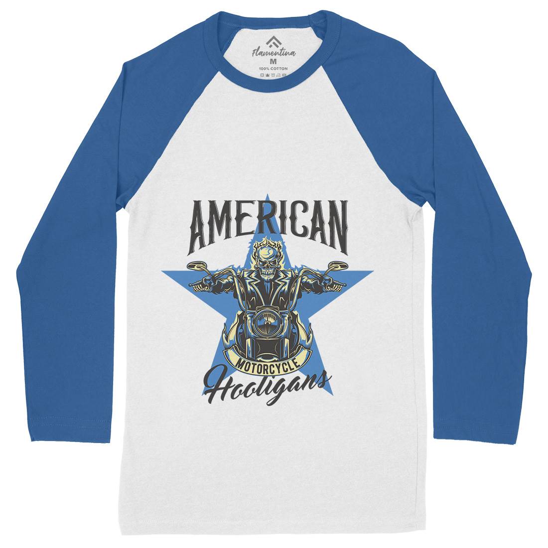 American Mens Long Sleeve Baseball T-Shirt Motorcycles B144