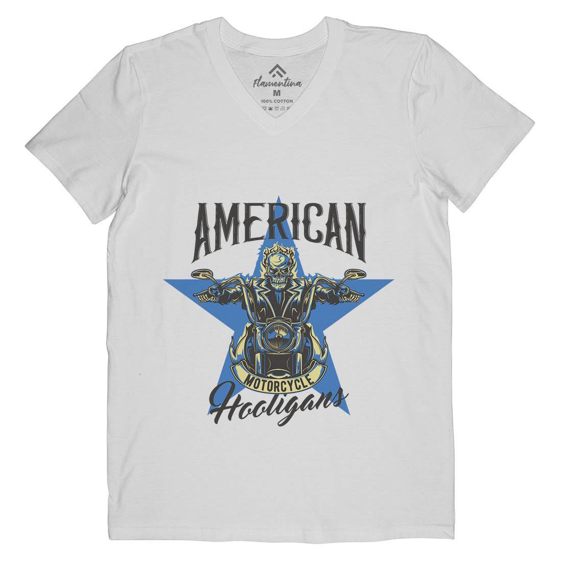 American Mens V-Neck T-Shirt Motorcycles B144