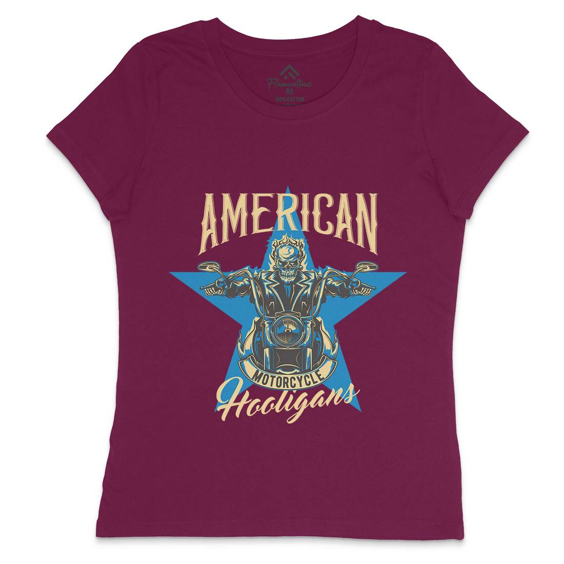 American Womens Crew Neck T-Shirt Motorcycles B144