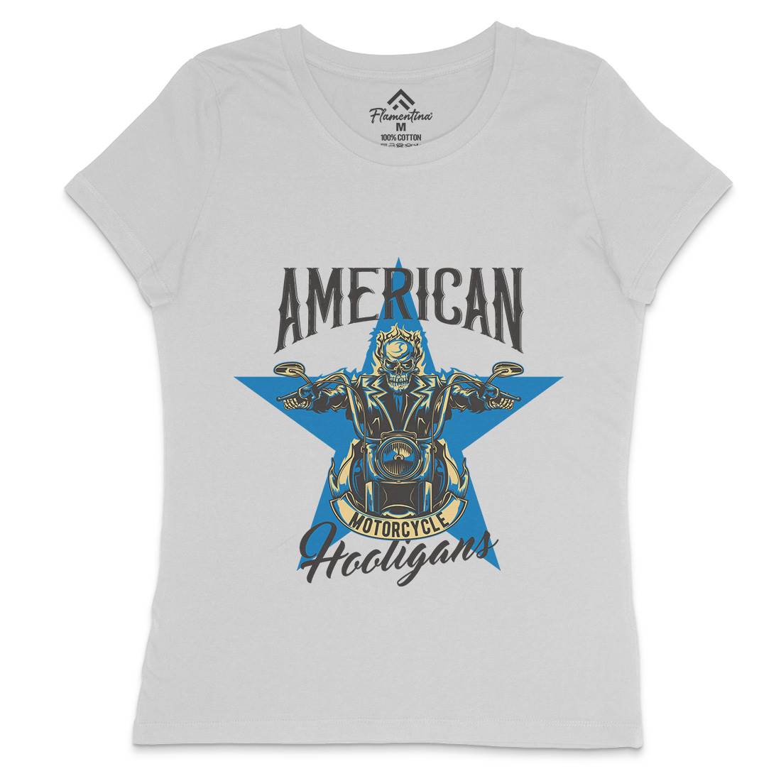 American Womens Crew Neck T-Shirt Motorcycles B144