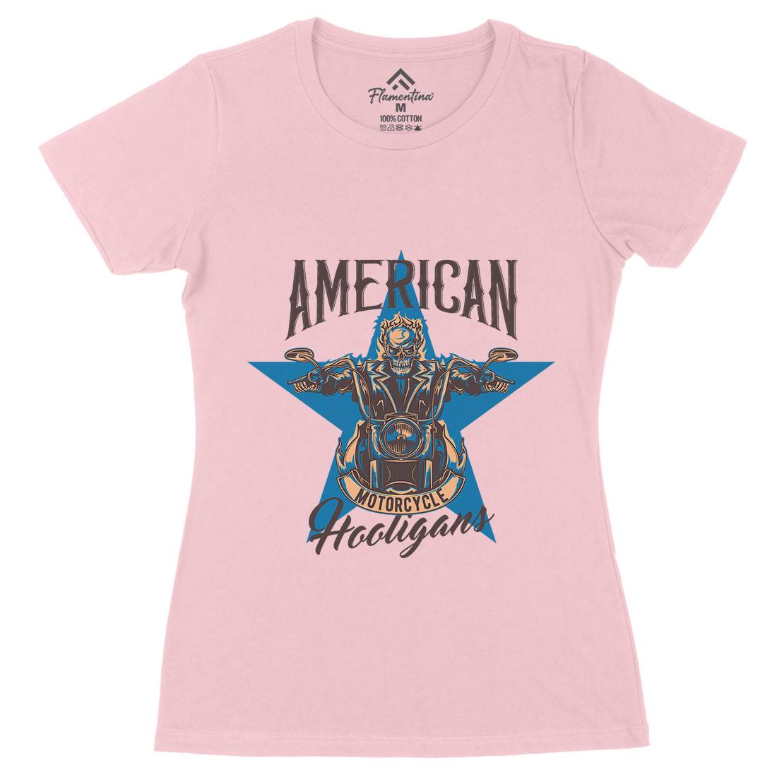 American Womens Organic Crew Neck T-Shirt Motorcycles B144