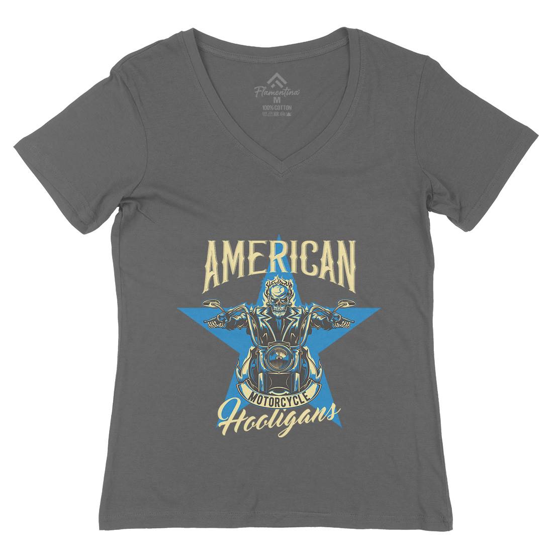American Womens Organic V-Neck T-Shirt Motorcycles B144