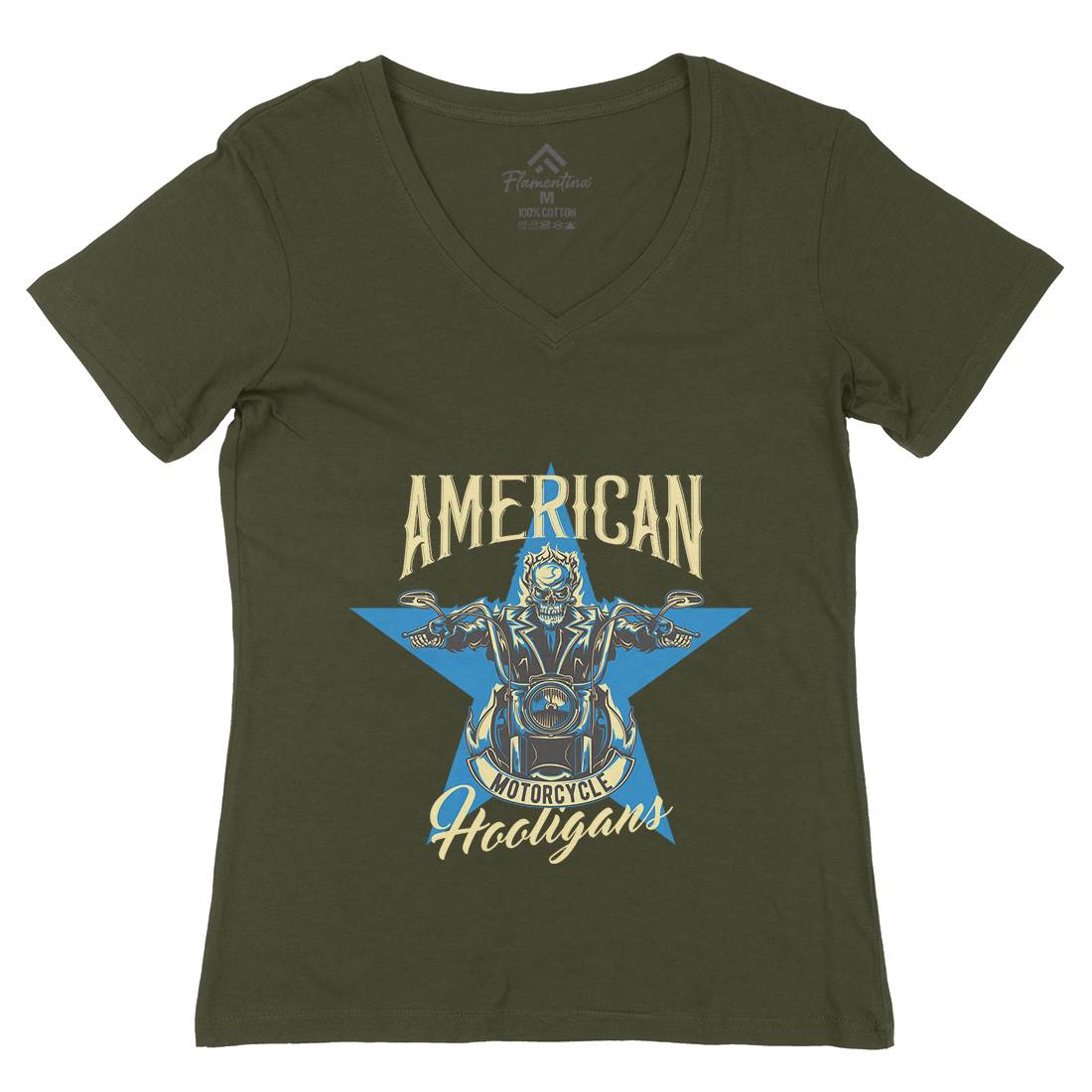 American Womens Organic V-Neck T-Shirt Motorcycles B144