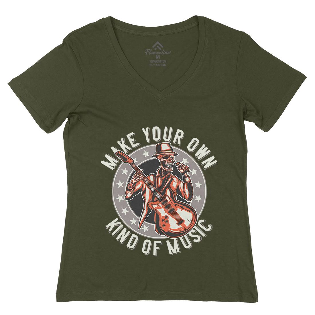 Rock Womens Organic V-Neck T-Shirt Music B149