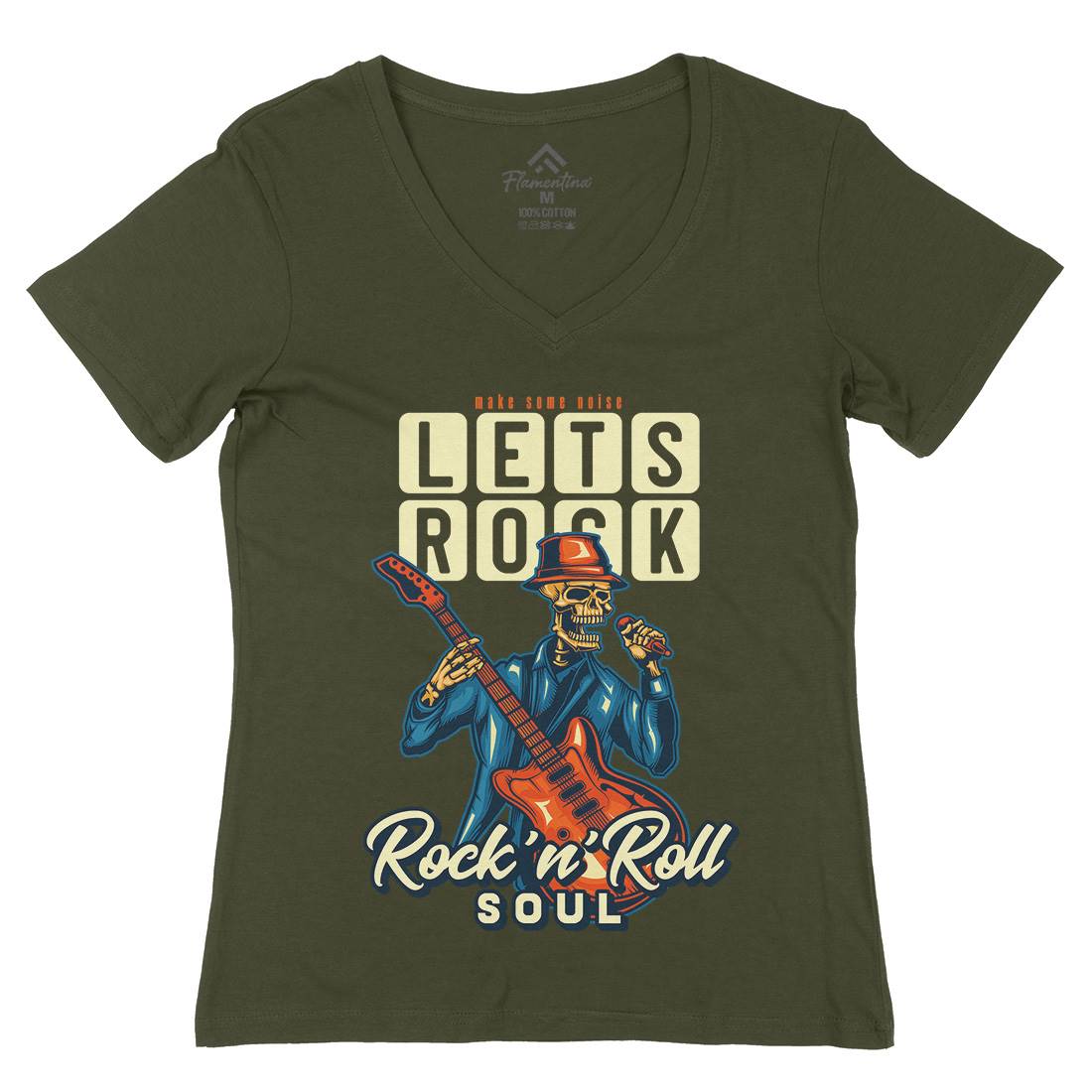 Rock Womens Organic V-Neck T-Shirt Music B150