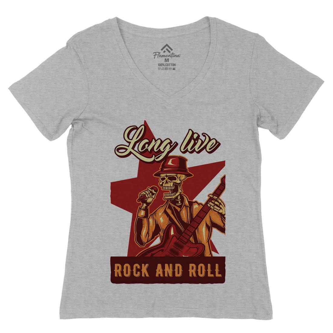 Rock Womens Organic V-Neck T-Shirt Music B151