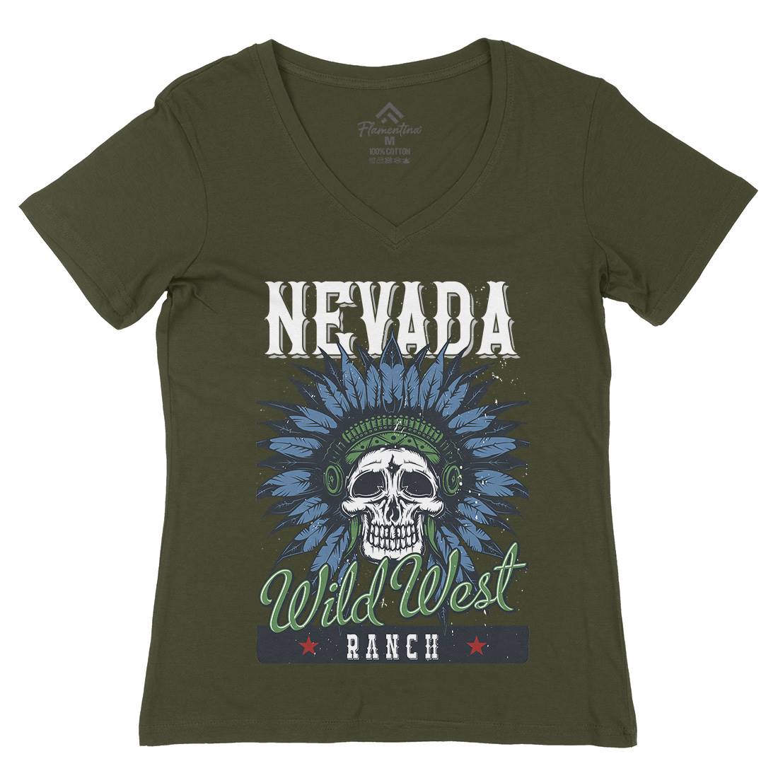 Native American Womens Organic V-Neck T-Shirt American B154