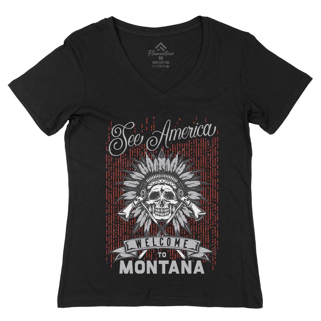 Native American Womens Organic V-Neck T-Shirt American B155