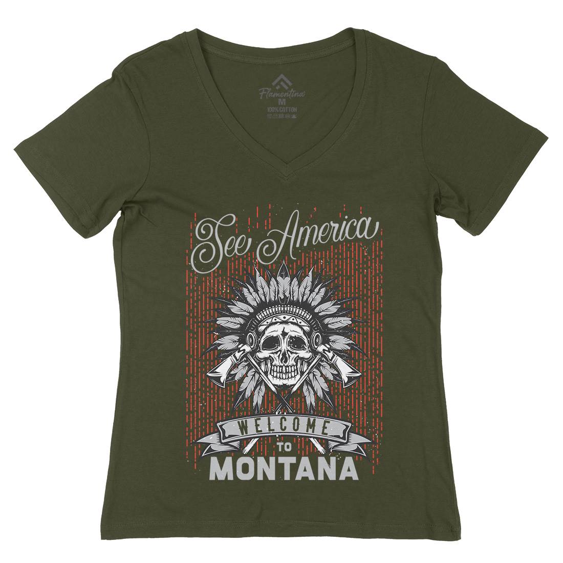 Native American Womens Organic V-Neck T-Shirt American B155