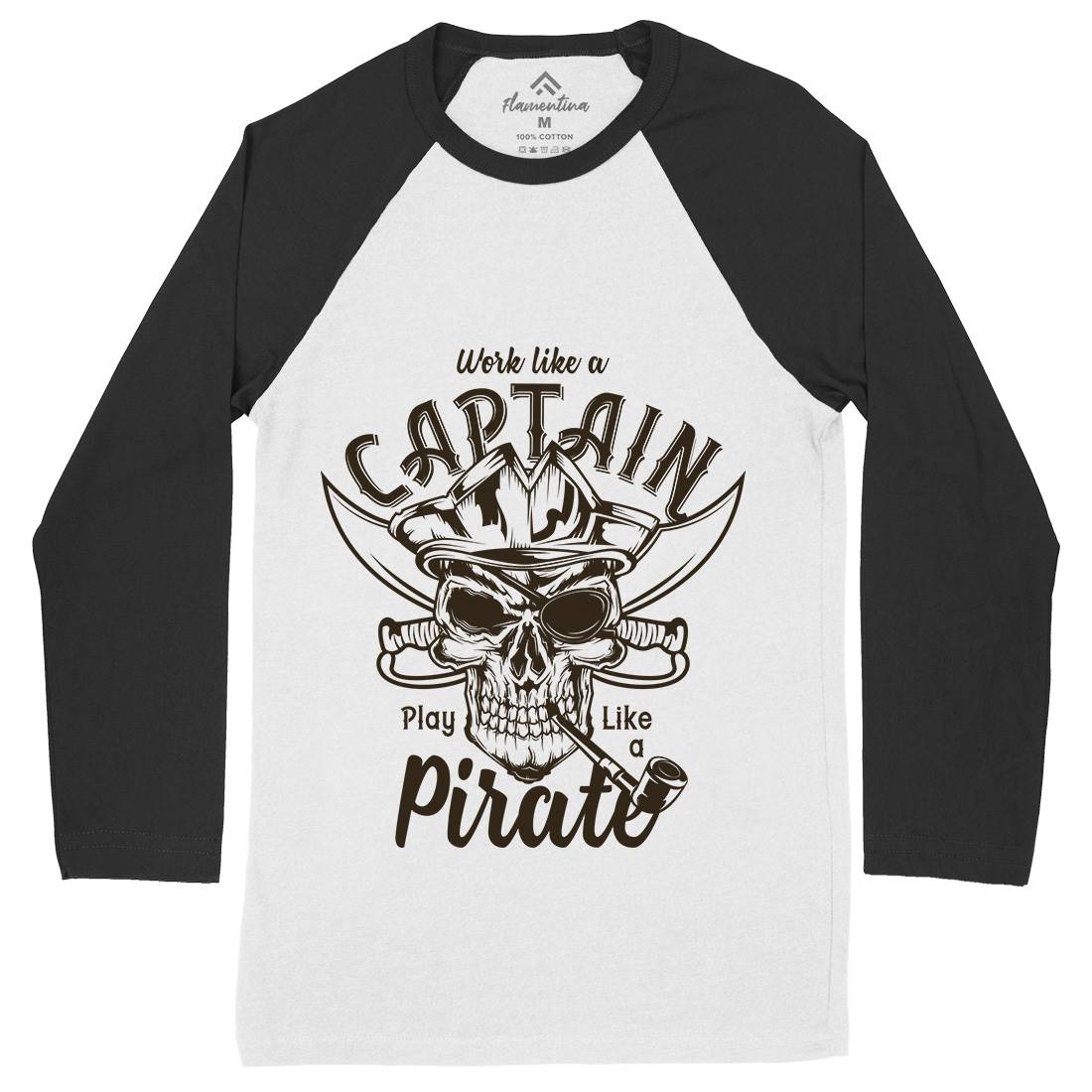 Pirate Mens Long Sleeve Baseball T-Shirt Navy B156