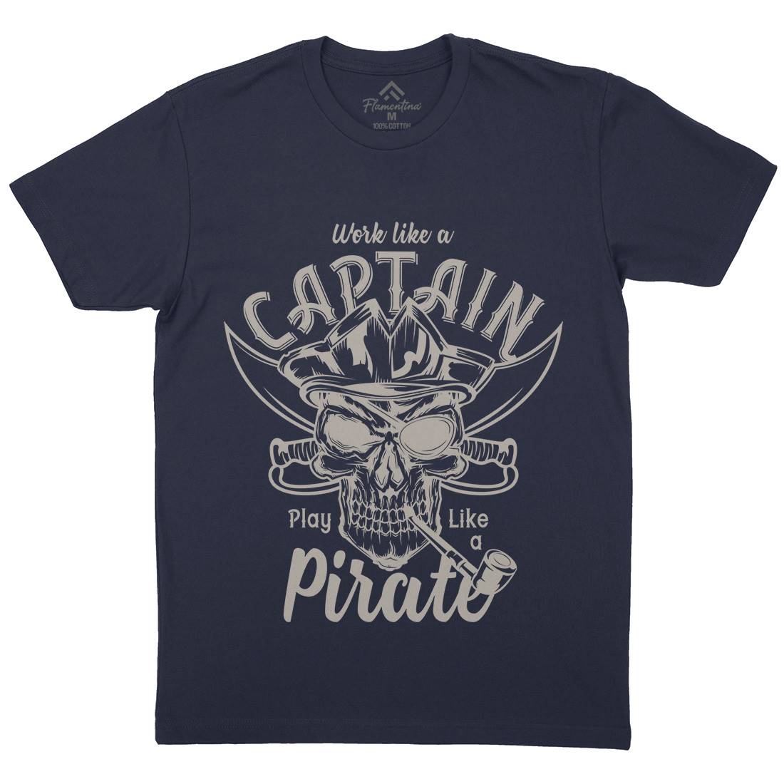 Pirate Mens Organic Crew Neck T-Shirt Navy B156