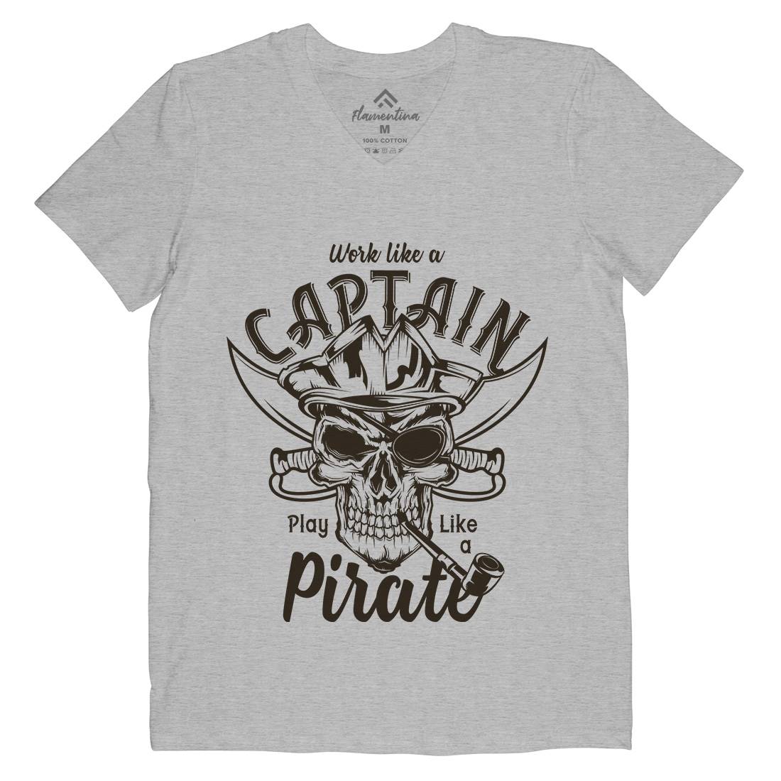 Pirate Mens Organic V-Neck T-Shirt Navy B156