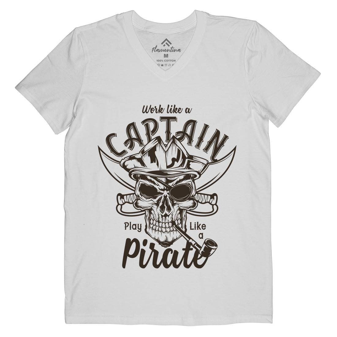 Pirate Mens Organic V-Neck T-Shirt Navy B156