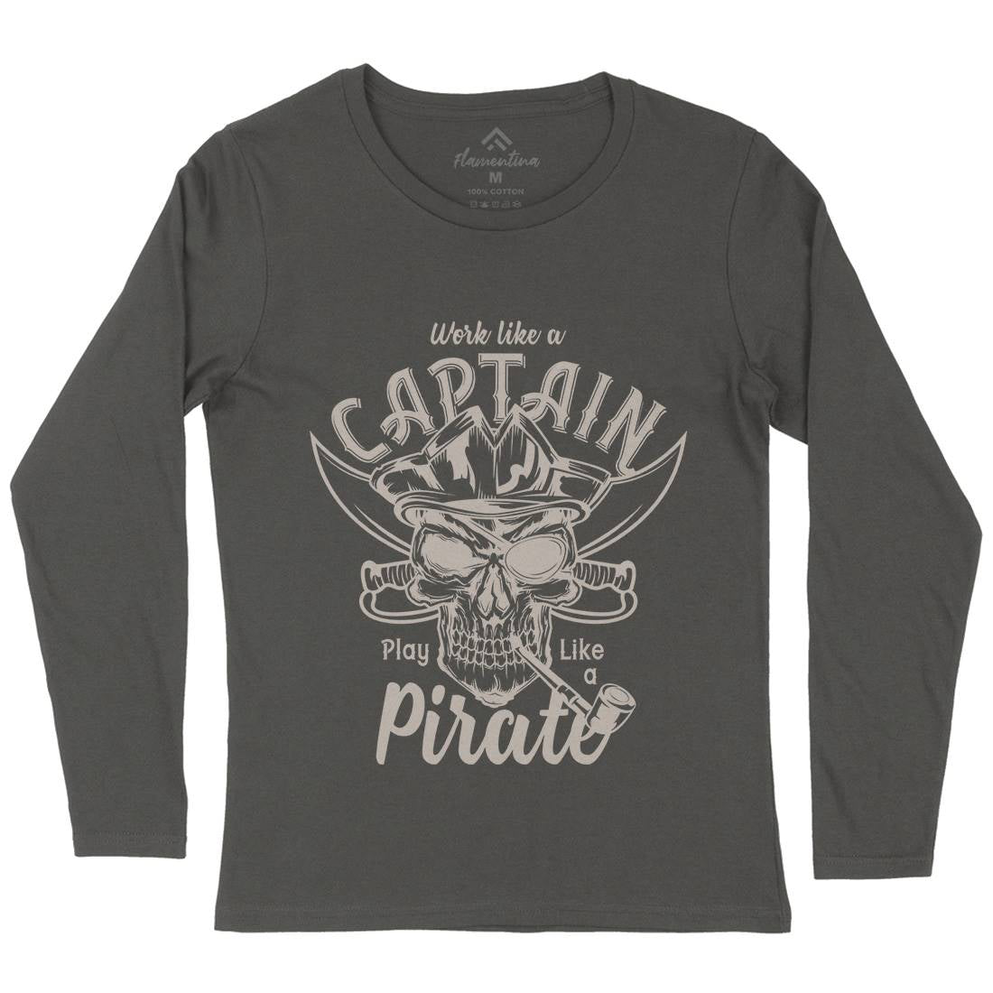 Pirate Womens Long Sleeve T-Shirt Navy B156