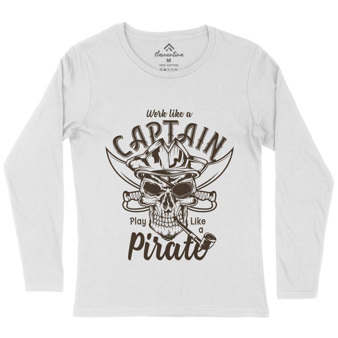 Pirate Womens Long Sleeve T-Shirt Navy B156