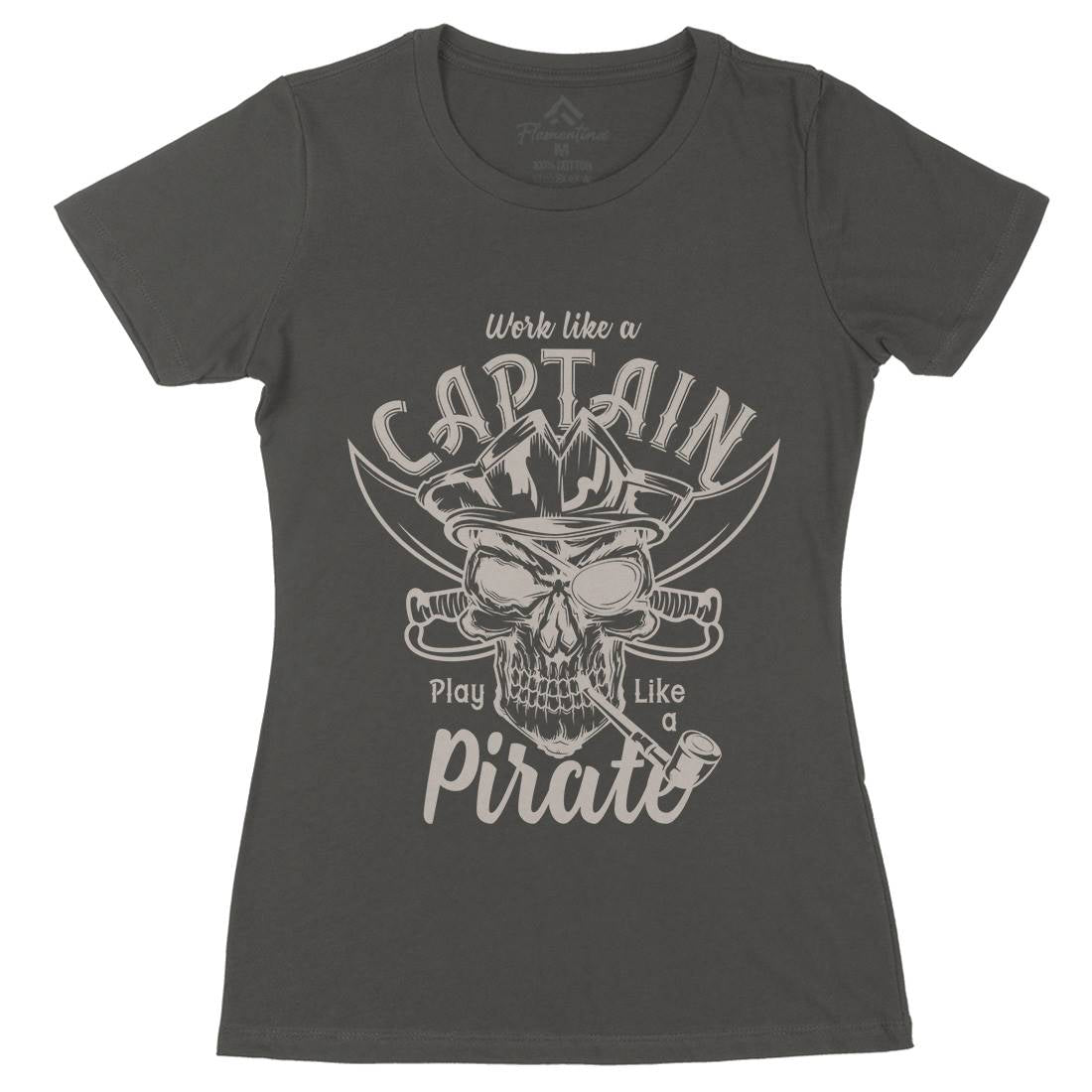 Pirate Womens Organic Crew Neck T-Shirt Navy B156