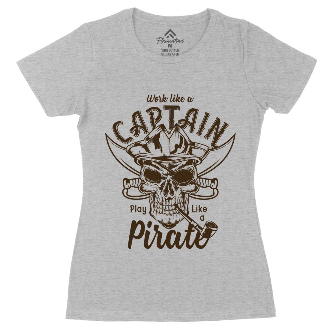 Pirate Womens Organic Crew Neck T-Shirt Navy B156