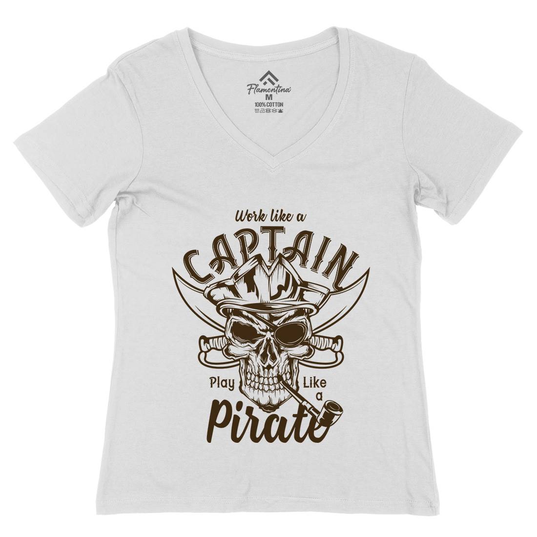 Pirate Womens Organic V-Neck T-Shirt Navy B156