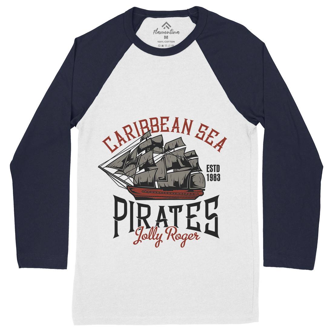 Pirate Mens Long Sleeve Baseball T-Shirt Navy B157